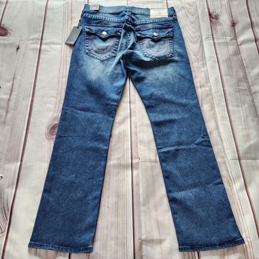 NWT True Religion "Ricky Big T Flap Straight" Leg Blue Jean | Men's Size 34x34 - Picture 5 of 12